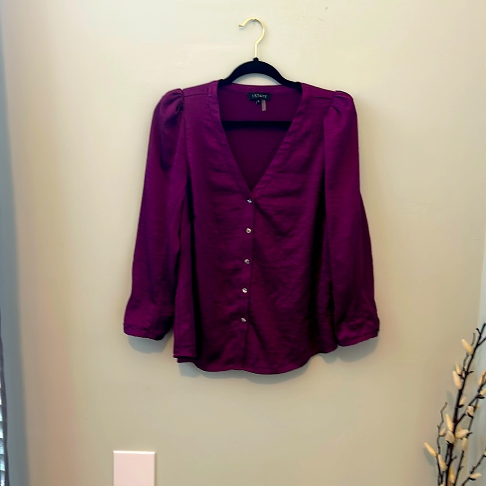 Purple long sleeve button up blouse size large